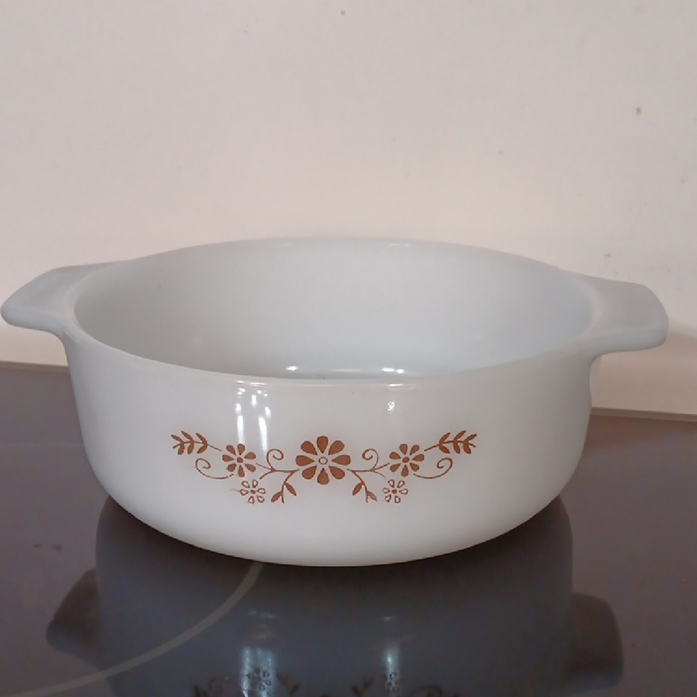 White and Brown Floral Cookware Dish with Handles